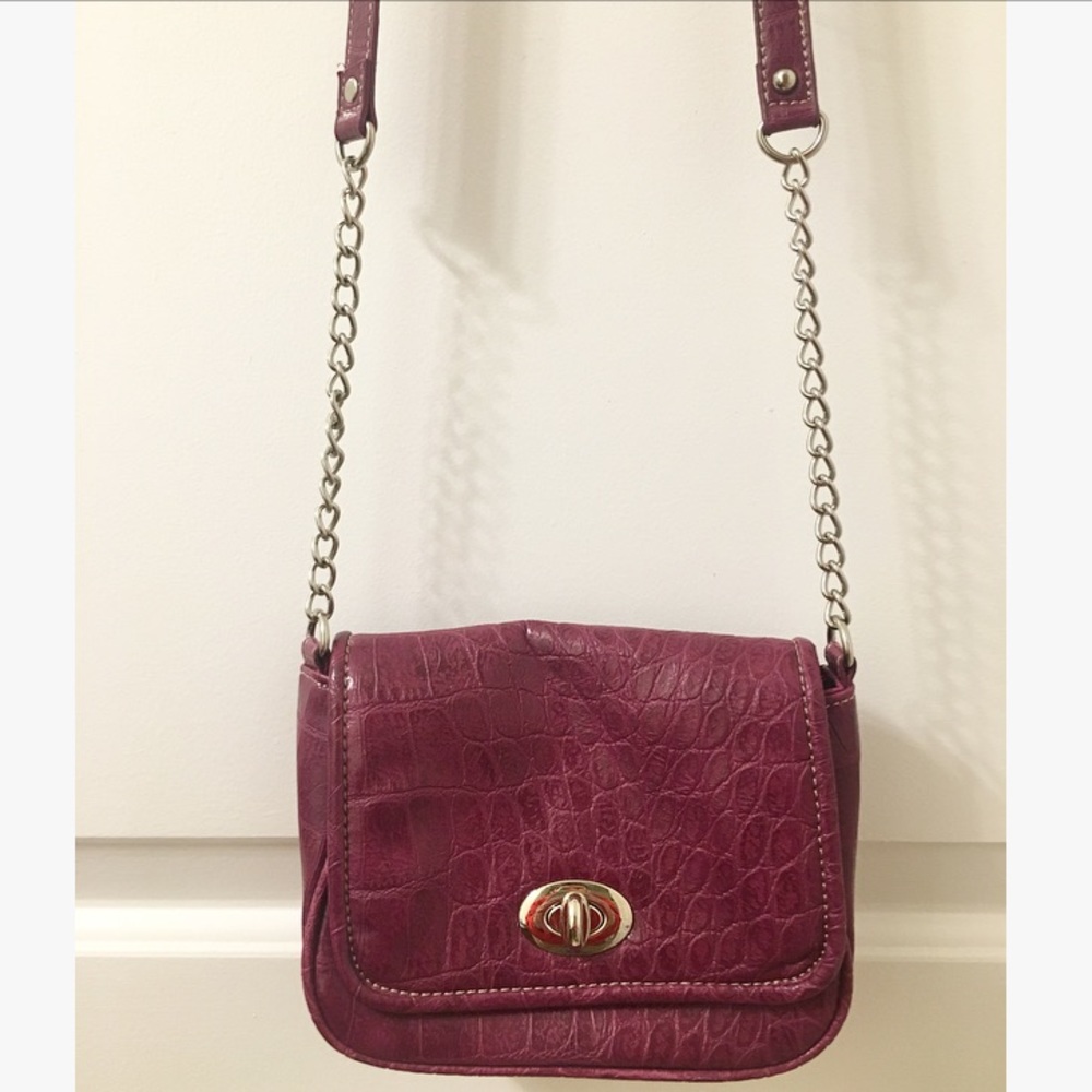 Violet Croc Print Crossbody Bag